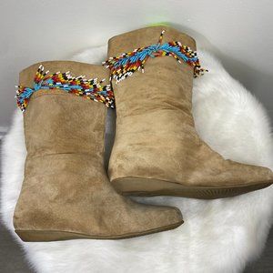 Yellow Box Beaded Suede Boots Flats Size 7